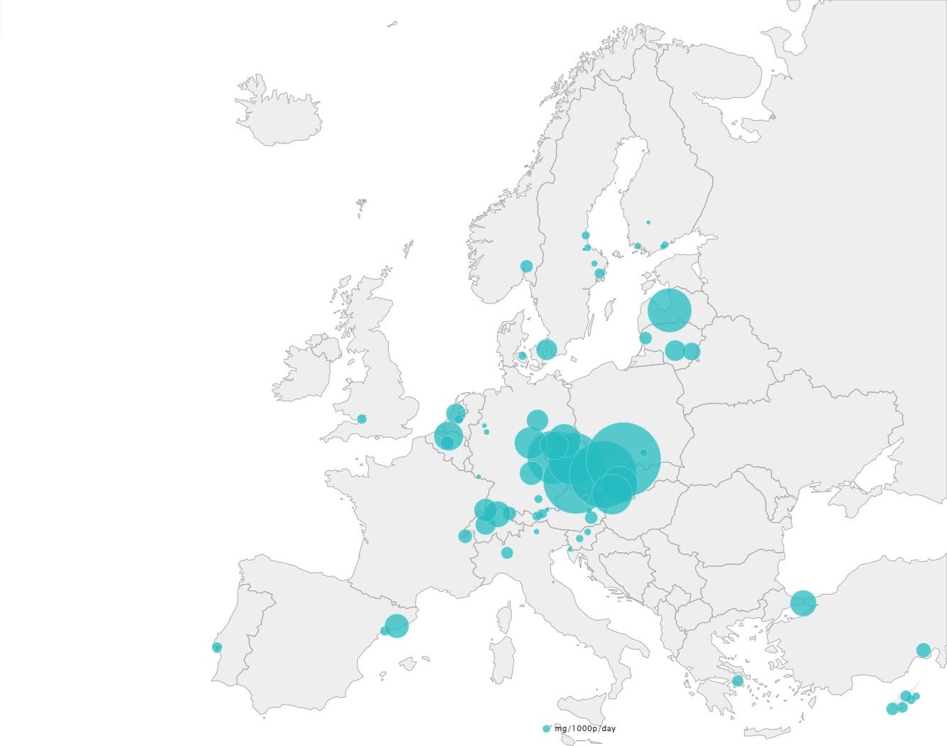 Map of Europe with data overlaid