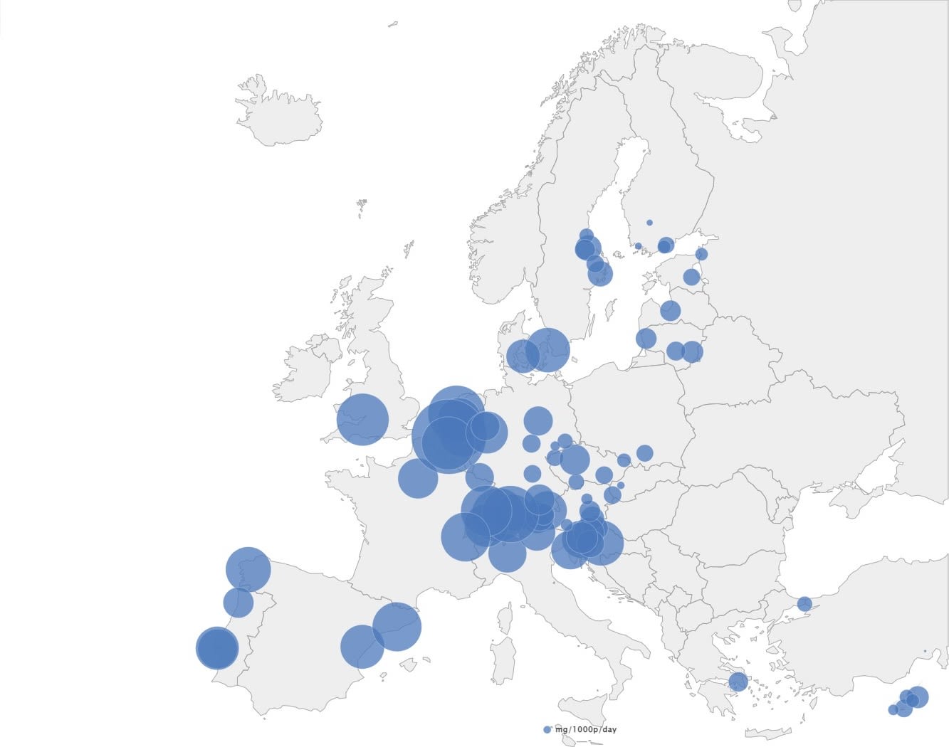 Map of Europe with data overlaid