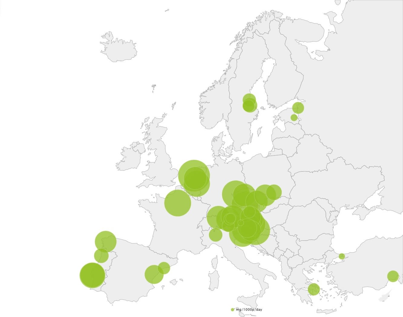 Map of Europe with data overlaid